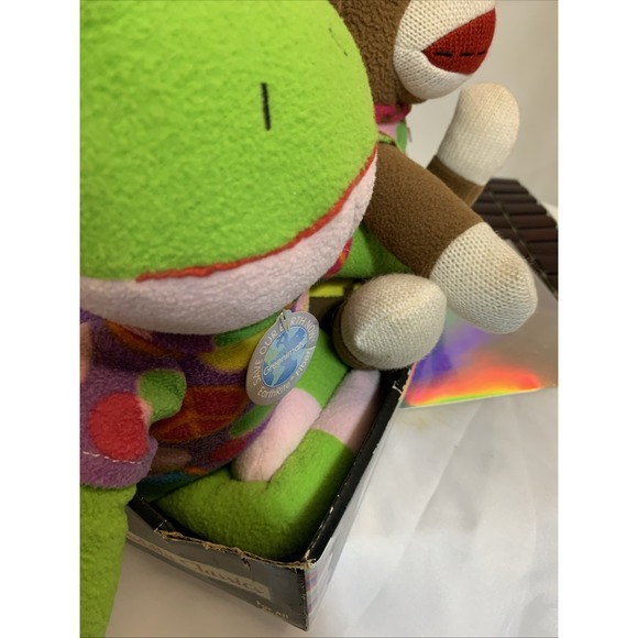 Dan Dee Sock Monkey Frog Pair 16 Inch Knit Stuffed Animal Toys NEW In Box Vntg - Picture 4 of 5